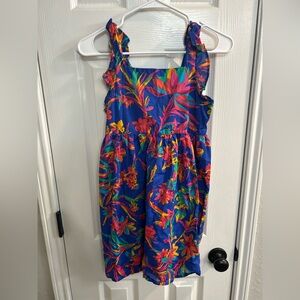 JCrew Floral Tropical Square Neck Midi Dress Blue Size 10 Girls Crewcuts